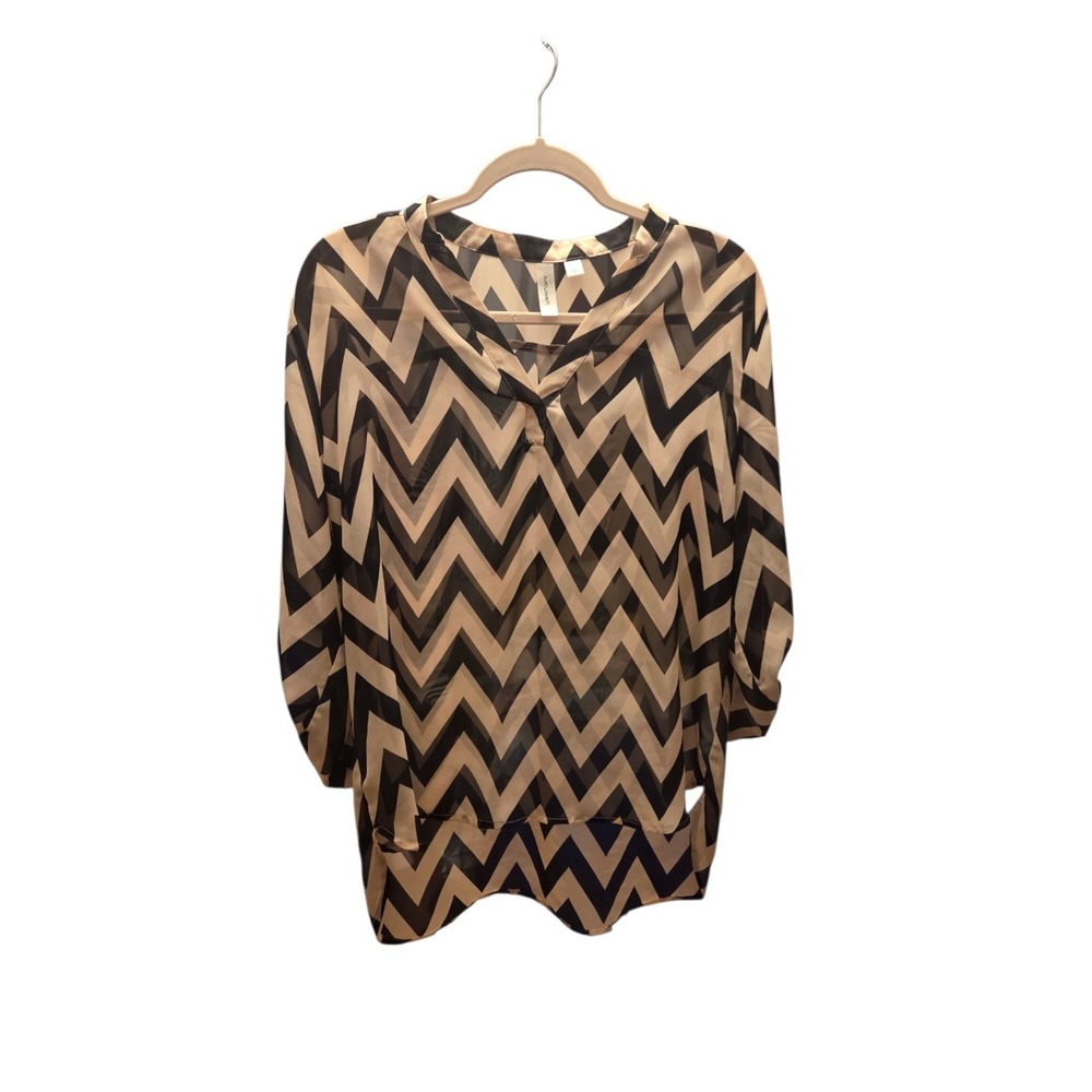 Tacera Chevron Chiffon Tunic Blouse | Women's Petite Large (PL)